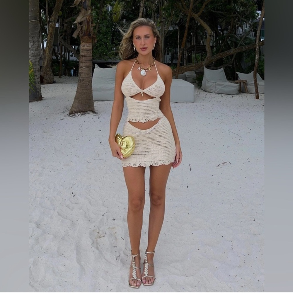 Outcast Roki crochet mini dress in sand 🐚 🧜‍♀️